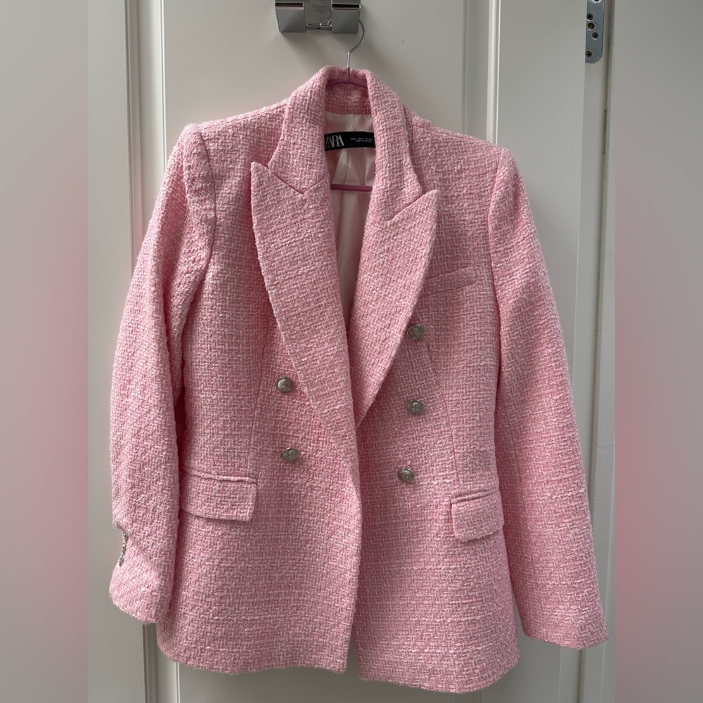 Zara Soft Pink Tweed Blazer
